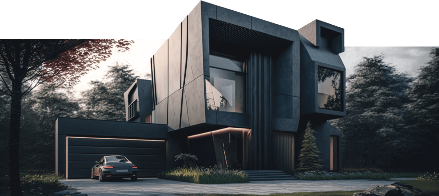 black building with car